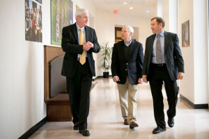 (Far left) Mr. Bob Bachman, CEO Emory University Hospital; (center) Rick Gilkey, professor in the practice of organization & management and professor of psychiatry and behavioral sciences in the school of medicine, and right, Ken Keen, associate dean for leadership development at Goizueta and a retired Army lieutenant general. Bachman spoke on Ebola and Emory's response and preparation and his leadership style. Keen spoke on the earthquake in Haiti and leading the US response as well as how he teaches leadership at the business school; and Gilkey was the moderator, providing context for the discussion as well as offering his neuroscience research on executives and lessons he teaches in the classroom.