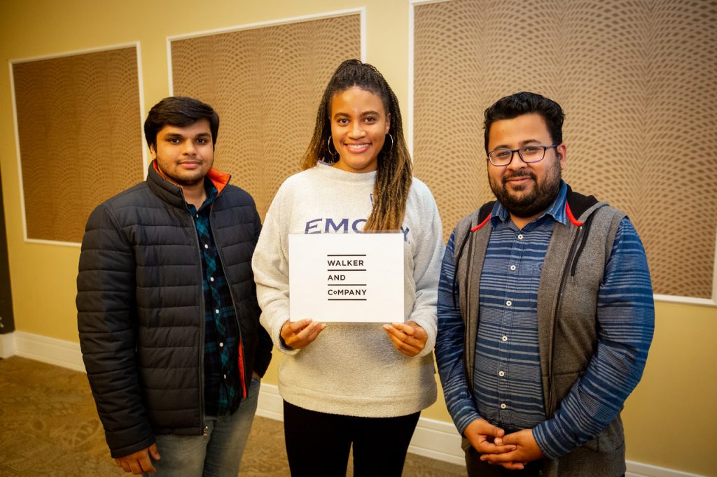 Team Walker and Company (from left, Pallav Upadhyay, Kristen Little and Sumit Kumar. Not pictured are Katie Merchant and Scott Jospin). Photo taken December 2019.