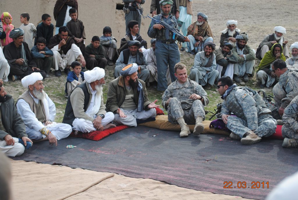 A shura is a meeting of the tribes. Here, Garrett Cathcart is in a remote area to discuss Taliban surrender terms.