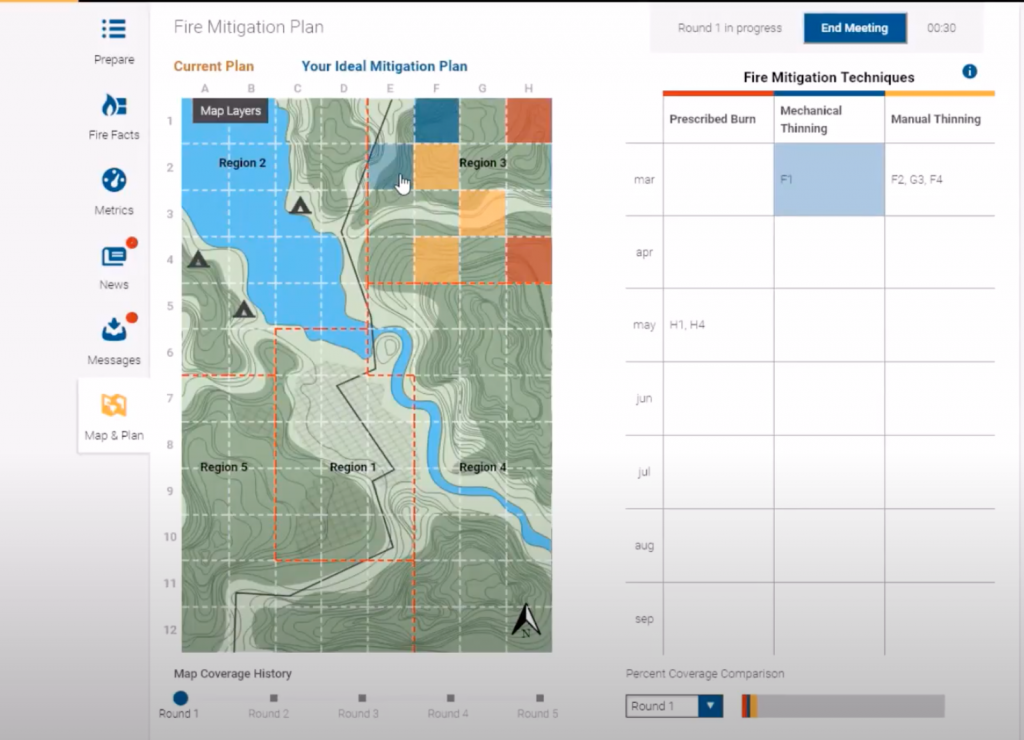  In lieu of the hands-on leadership course, students took on key roles as members of a wildfire mitigation task force in an immersive, decision-making simulation.*