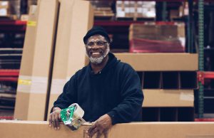 A worker at first step warehouse