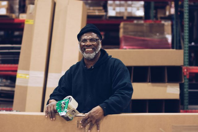 A worker at first step warehouse