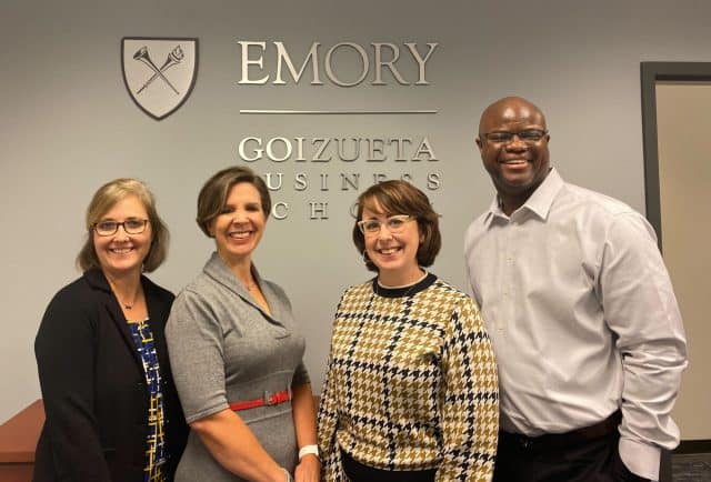 The Goizueta Admissions team pictured from left to right: Libby Livingston, Senior Director of MBA Admissions; Melissa Rapp, Associate Dean of Graduate Admissions; Susan Mellage, Assistant Director of MBA Admissions; Michael Walker, Assistant Director of MBA Admissions