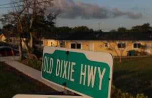 A sign for the Old Dixie Highway in Homestead, Florida, in 2020. Photographer: Joe Raedle/Getty Images North America