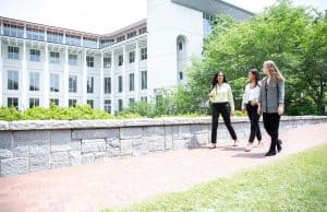 students walking across campus