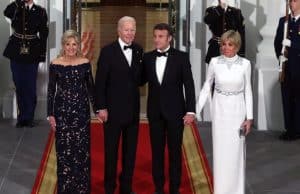 U.S. President Joe Biden and first lady Jill Biden welcome French President Emmanuel Macron and his wife Brigitte Macron to the White House at last month's state dinner. GETTY IMAGES