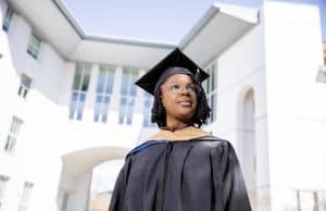 Portrait of Charis Brooks in graduation garb