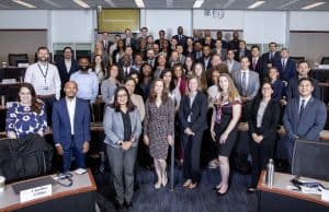 Students in Goizueta's Top-ranked Executive MBA Class of 2025 pose at an onboarding event in August 2023.