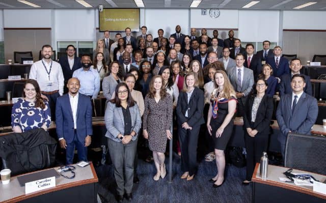 Students in Goizueta's Top-ranked Executive MBA Class of 2025 pose at an onboarding event in August 2023.