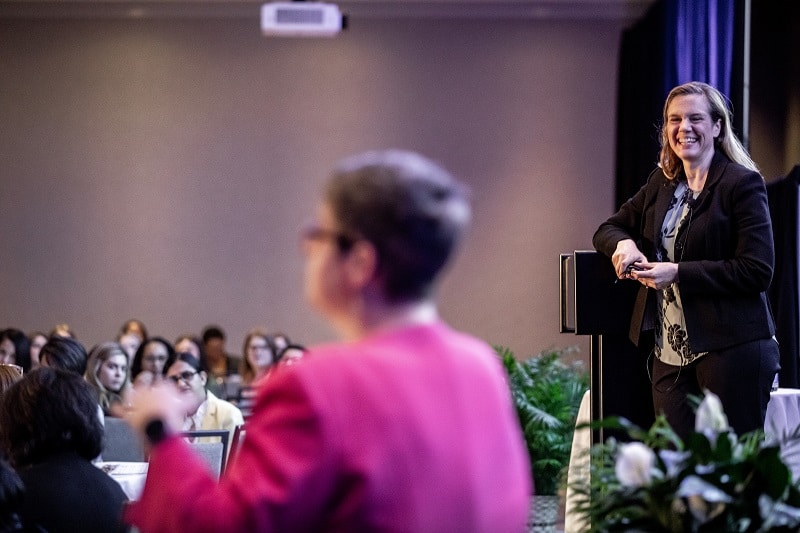 Faculty speaker Emily Bianchi addresses the Executive Women of Goizueta Annual Conference