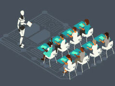 Illustration of a robot teaching a classroom of students - from Poets&Quants