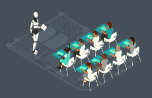 Illustration of a robot teaching a classroom of students - from Poets&Quants