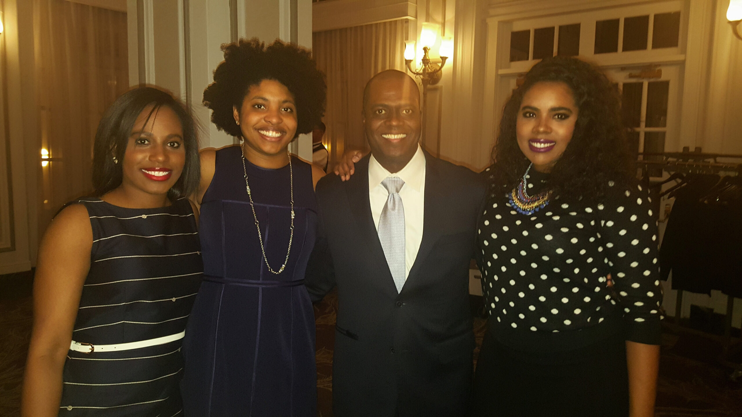 L -R – Lauren McGlory 16MBA, Laurie Manning 16MBA, Assoc. Dean Brian Mitchell 00PH 00EvMBA, Brittany Moore 16MBA