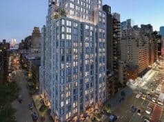 Exterior view of a 23-story residential building at 300 East 50th Street in New York City, developed from a Goizueta real estate student project.